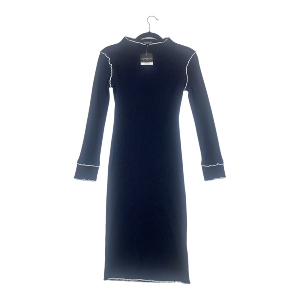 NWT‎  Topshop Midi Dress Womens 6 Black Turtleneck Layered Long Sleeve